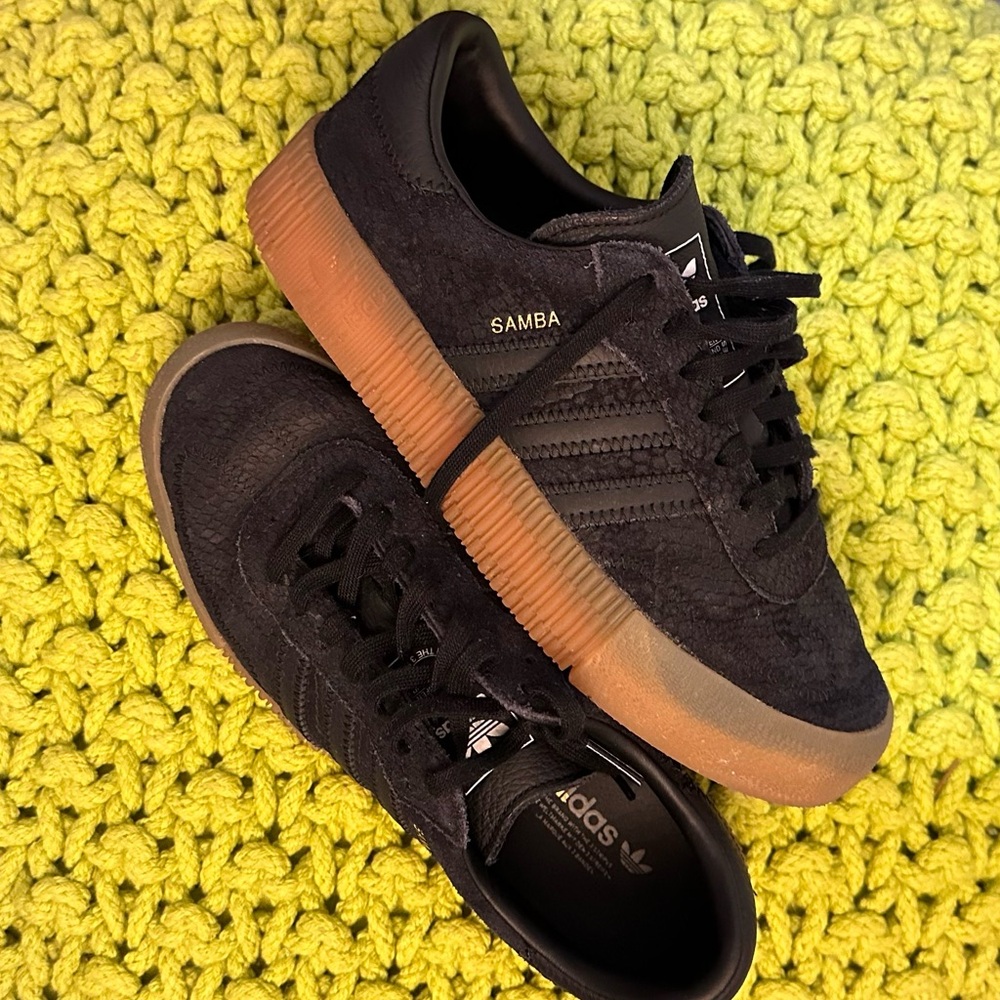 Adidas Sambarose platform snakeskin patterned, brushed suede/leather sneakers.